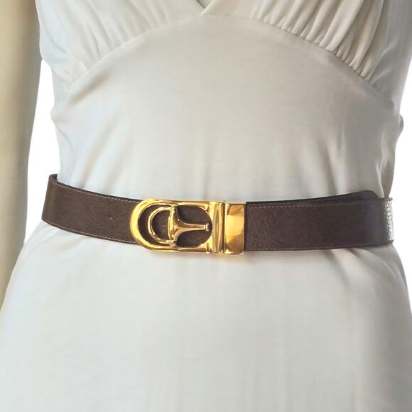 Vintage Gucci Stirrup Buckle Brown Leather Belt Gold Tone Small - Picture 12 of 16